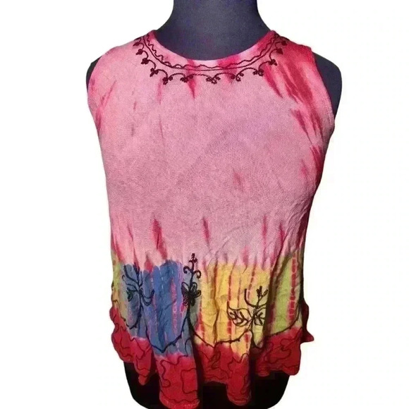 India Boutique‎ Tank Top, Women's Size Free OS Pink Red Yellow Flower Stitching - Picture 1 of 9